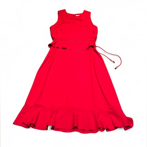 Sheri Martin Dresses & Skirts - Sheri Martin Vibrant Red Midi Dress with floral pastels